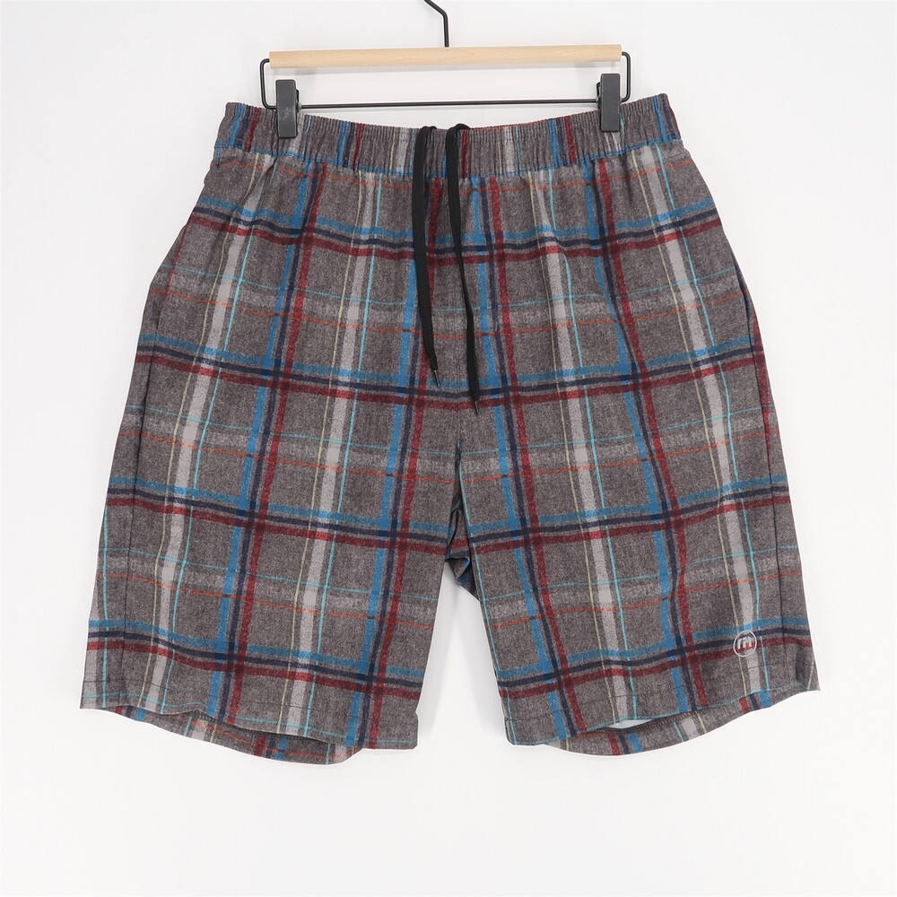 Travis Mathew Swim Trunk‎ Shorts Mens XL Gray Plaid Hybrid Volley Linerless